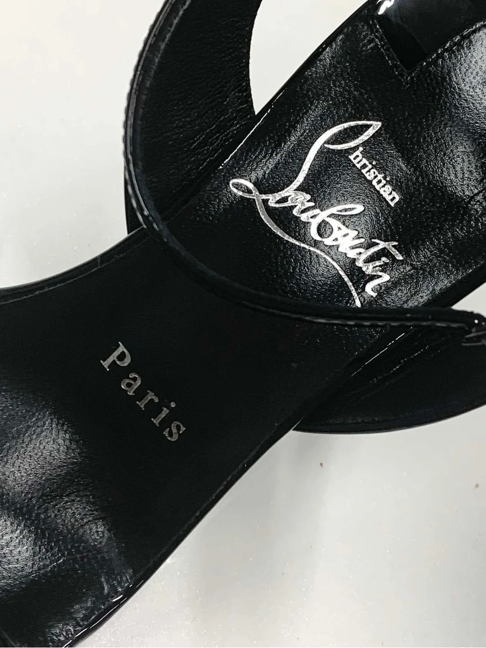 Christian Louboutin Black Patent Wedge Sandals with Red Soles